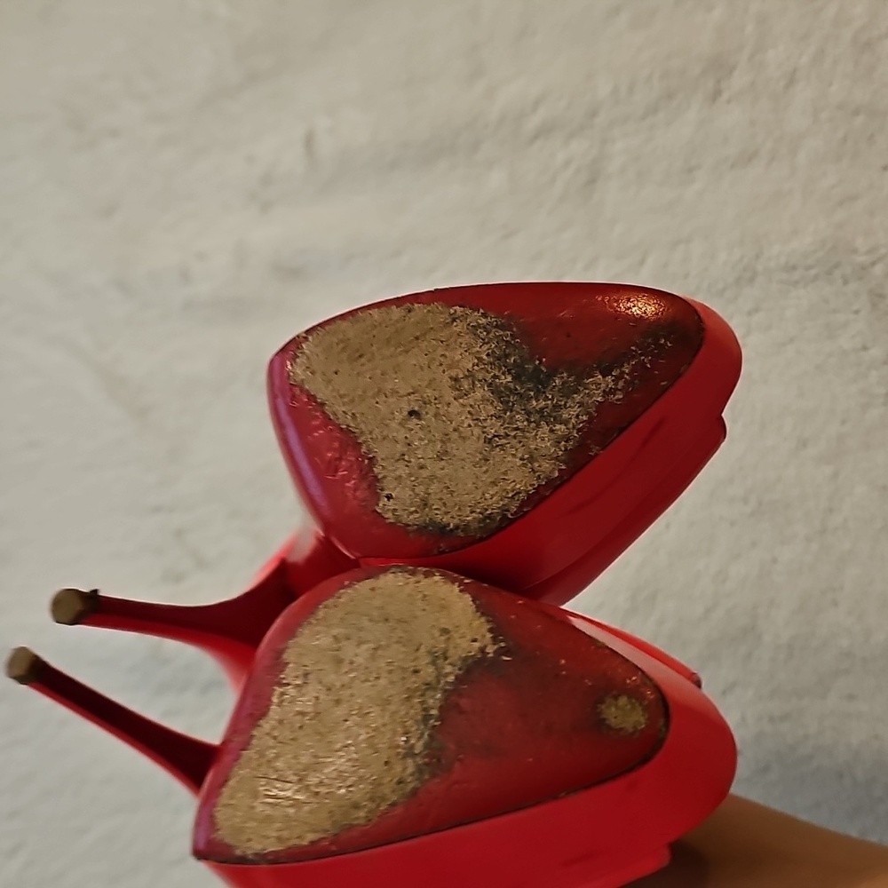 Red Peep-Toe Pumps - Picture 8 of 8